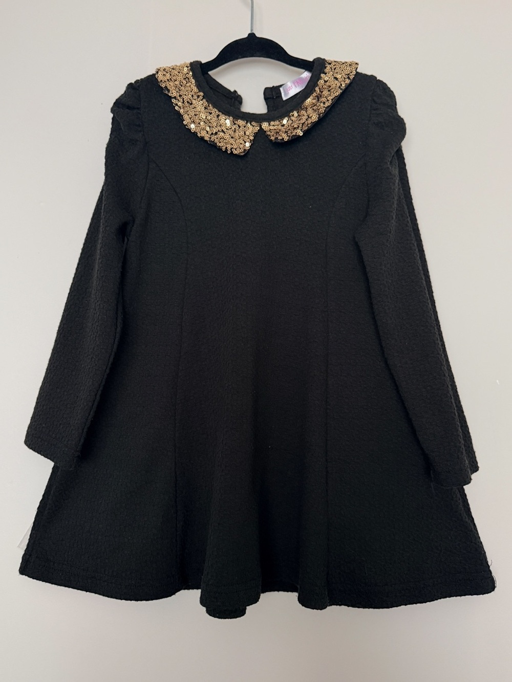 Just F.A.B. Girls Black Long-Sleeve Dress Gold Sequin Peter Pan Collar Size 5